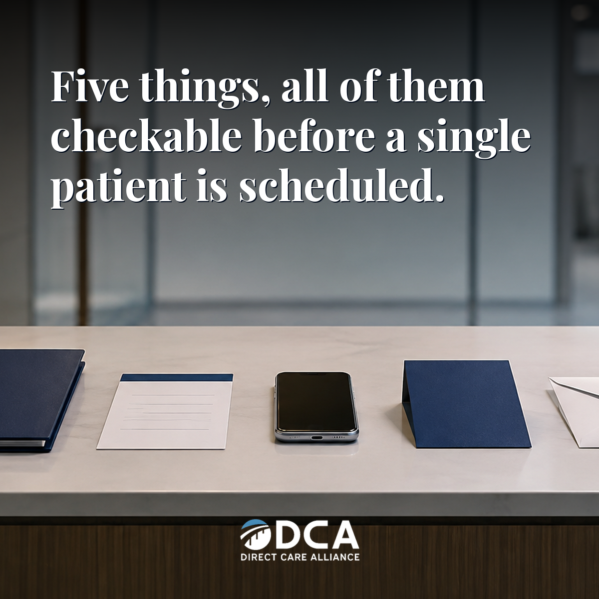 Creative for Five things, checkable before anyone is scheduled